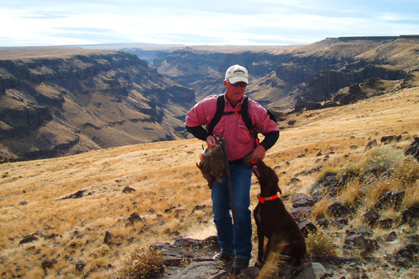 Prairie Trouts Calendar Girl makes a 500 plus yard retrieve from the rugged canyon of Jacks Creek in Idaho on a cripple chukar.   It's the recovery of a crippled bird that instills the  importance of what happens after the shot and it's value. Some of the states largest California bighorns live in this remote canyon.  This is a favorite hunt for me as I find myself glassing for sheep as much as paying attention to the dogwork.
